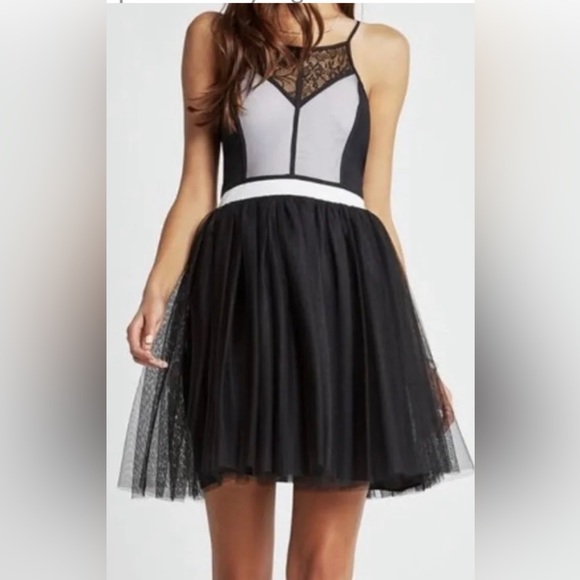 BCBGeneration Sleeveless Balletcore Lace and Tulle Color Block Mini Party Dress - Picture 5 of 6